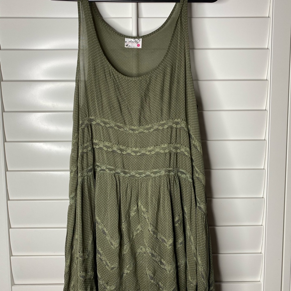 Free People Army Green Voile and Lace Trapeze Slip
